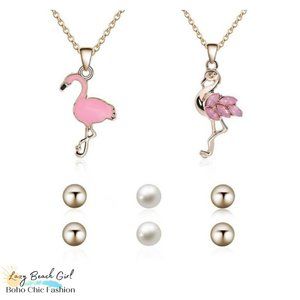 Flamingo Necklaces 3 Pairs of Earrings